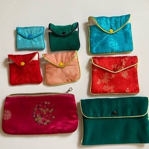 Chinese Brocade Satin Silk Embroidery Padded Coin or Jewelry Pouches